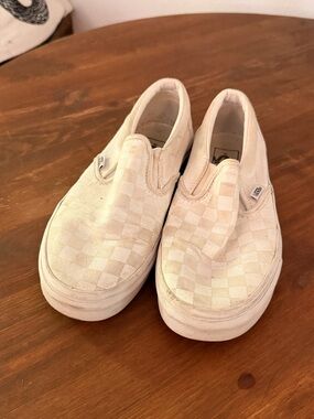 Vans Cream Slip-On Checkerboard Sneakers